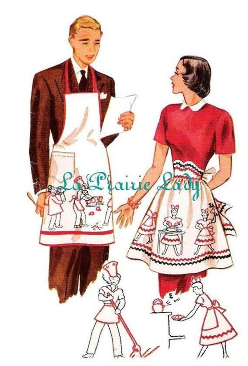 Repro Vintage Mr and Mrs Apron 40's PDF Pattern No 30 Available in MED and LG image 1