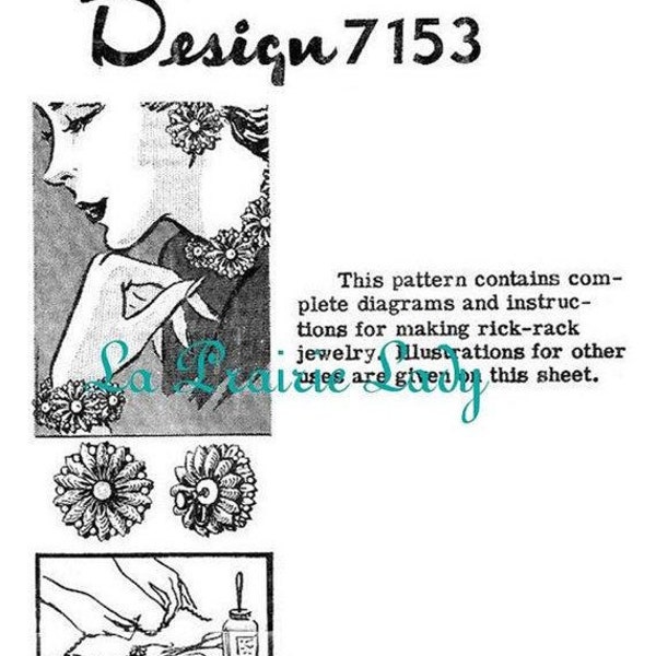 Repro Vintage Mail Order 7153 Make Earing - Necklace Etc. with Rick Rack Flower 50s on Printable PDF