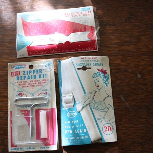 Miscellaneous Vintage Sewing Supplies Zipper Repair, Shoulder Straps and Brassiere Repair