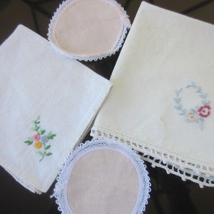 Vintage Linen Mix Cloth Napkins/Hankies/Coasters (Four pieces total)
