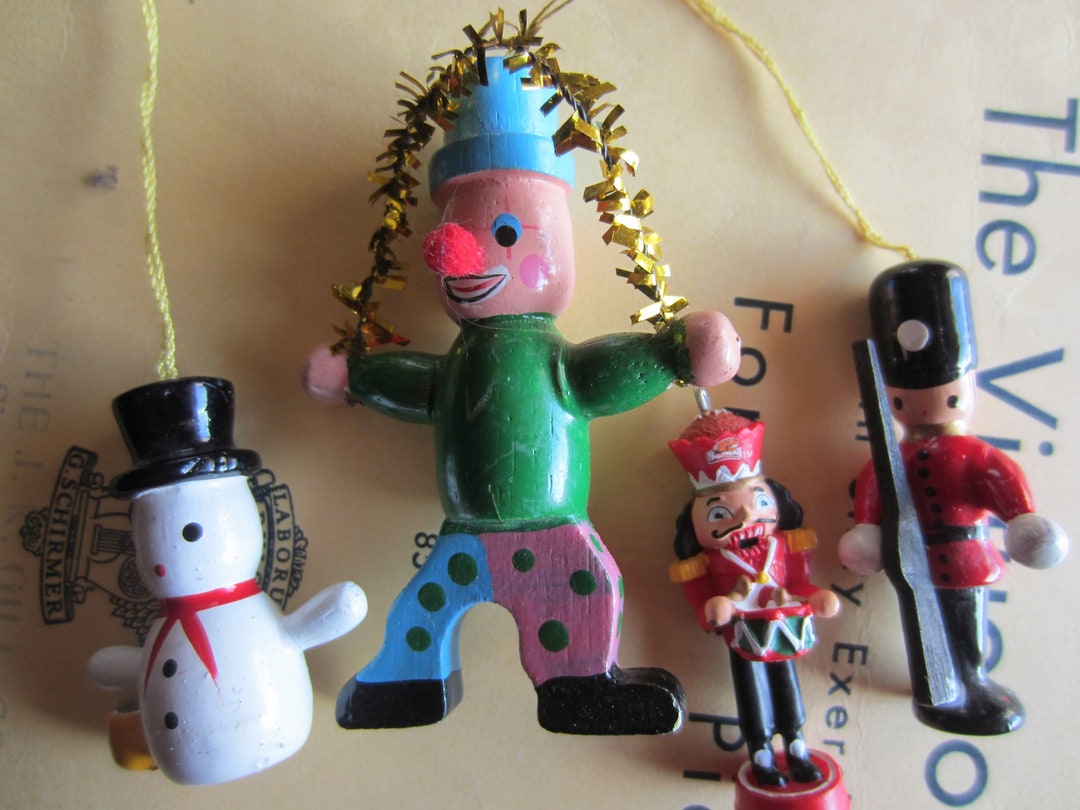 Set of Four Wooden Vintage Ornaments Etsy