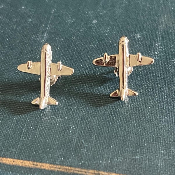 Silver Airplane Stud Earrings