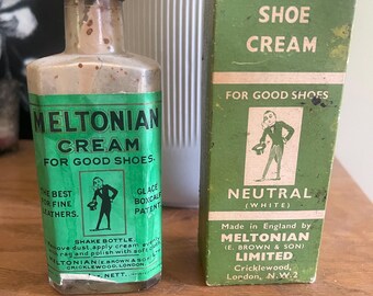 1940’s Meltonian Show Cream Box and Bottle (empty bottle) from London