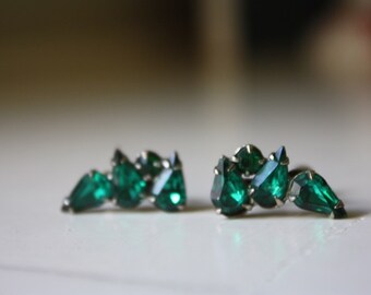 Rhinestone Green Screw Back Earrings