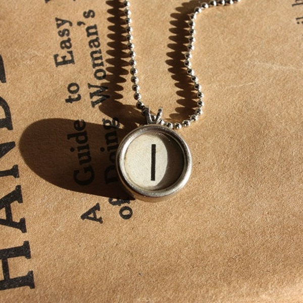 Vintage Typewriter Key Necklace Letter "I" on Ball Chain