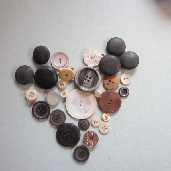 Lot of Vintage Buttons in Black, Grays, Creams and Browns