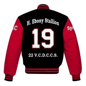 Delta Sigma Theta Custom Chapter Varsity-jack met all-over print, Deltas Crimson Sleeves 1913 studentenclubjas