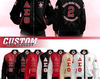Kundenspezifische Delta-Signal-Theta-Bomberjacke, Delta-Signatur-Theta, personalisierte Crimson & Cream 1913 Design Inspirierte Sorority-Jacke
