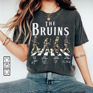 Bruins&#39; Eishockey-Shirt mit Zeichnung, Milan Lucic, Brad Märzand, Jeremy Swayman, David Pastrňák, Boston Vintage