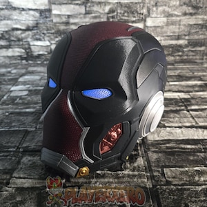 Deadpool Inspired Armorized Helmet | Wearable Fan Art Mercenary Mask | Magnetic Interchangeable Eyes & UV Glow | 3D Printed Cosplay Prop
