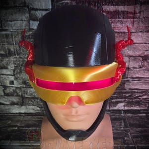 Casco con visera de Cíclope / Disfraz de Cíclope con luces LED / Casco impreso en 3D inspirado en X-Men / Accesorio de disfraz con efecto de explosión óptica roja