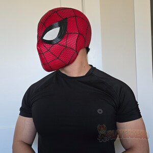 wearable spiderman cosplay mask on person realistic fit 3d printed helmet