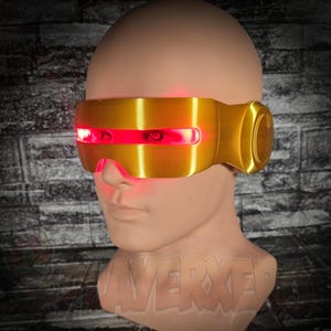 Visiera da ciclope / Accessorio per cosplay dorato con lente rossa e LED rimovibili opzionali