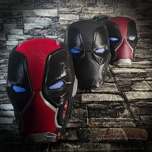 Deadpool Inspired Armorized Helmet | Wearable Fan Art Mercenary Mask | Magnetic Interchangeable Eyes & UV Glow | 3D Printed Cosplay Prop