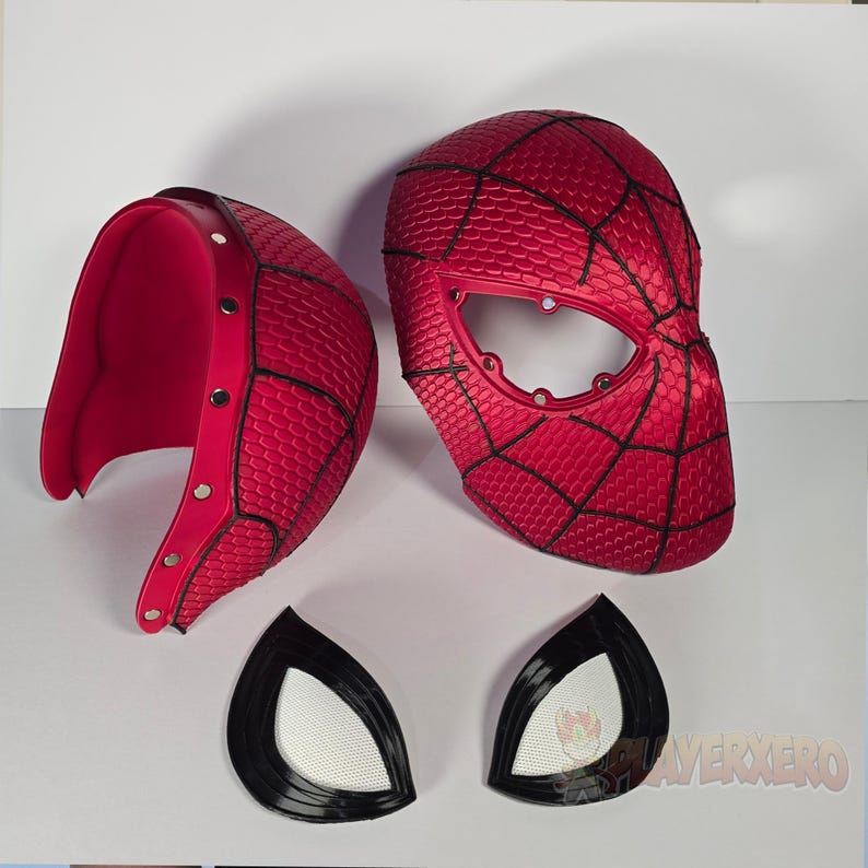 magnetic two piece spiderman mask with removable mesh eyes 3d printed cosplay helmet system