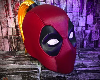 レディ・デッドプール コスプレマスク | 3Dプリントレッドマスク、マグネットアイ、ゴールドポニーテールオプション