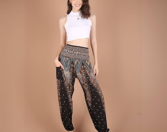 Boho Harem Pants: Women's Bohemian Hippie Beach Pants with Pockets