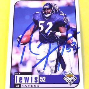 Ray Lewis Autographed 1998 Upper Deck Football Card with COA (Baltimore Ravens, HoF Signature)