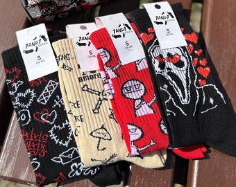 Set of 4 Pairs “Scream” Socks, Unique Trendy Cotton Socks, Natural Long Socks for Him and Her, Perfect Gift for Couple, Casual Long Socks