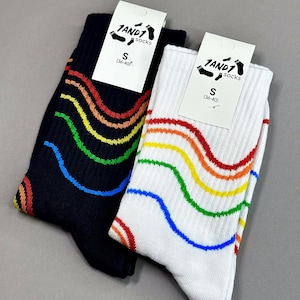 Unique Rainbow Soft Cotton Socks, Colorful Set of 2, Natural Unisex Socks for Everyday Wear, Comfortable Cotton White and Black Socks