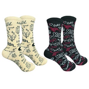 New! “Tattoo” Socks - Set of 2 Pairs for Couple, Natural Cotton Socks for Comfort, Modern Socks for Her or Him, Casual Long Everyday Socks
