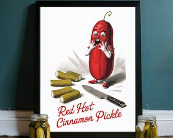 Whimsical Pickle Print, Cinnamon Pickle art, Trendy, Kitchen Print, Pickle Decor, Funny Cooking Print, Gift for cook, Apartment aesthetic,