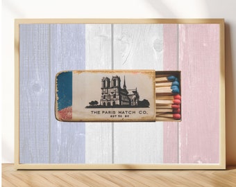 Paris Matchbox Print, Retro Matchbox Wall Art, Vintage Trendy Bar Poster, Bar Cart Decoration, Francaise art decor, retro matchbook print