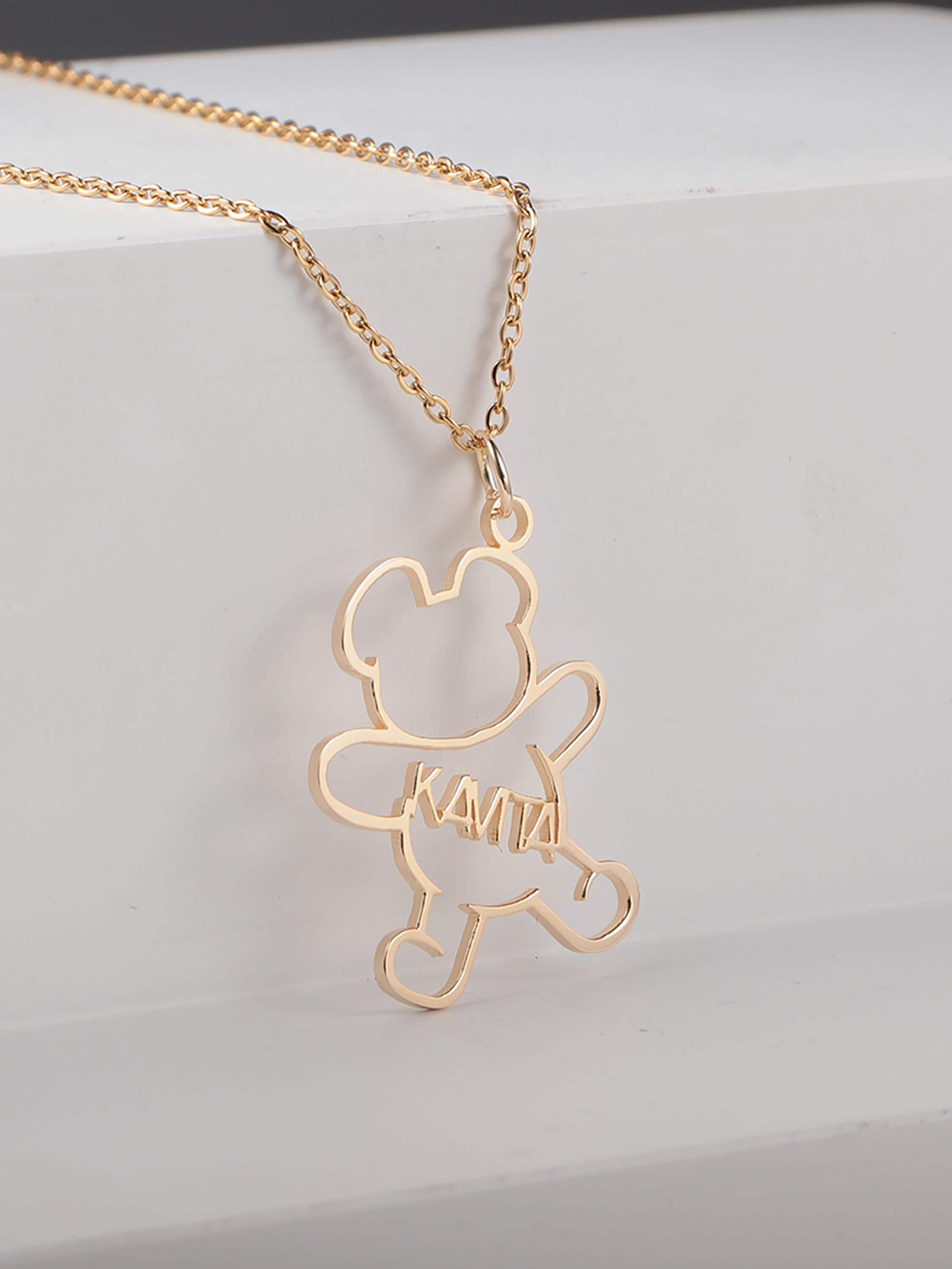 Personalized Name Baby Bear Necklace, Cute Animal Name Necklace, Animal Family, Adjustable Silver Necklace, Gold Animal Name, Gift for Kids