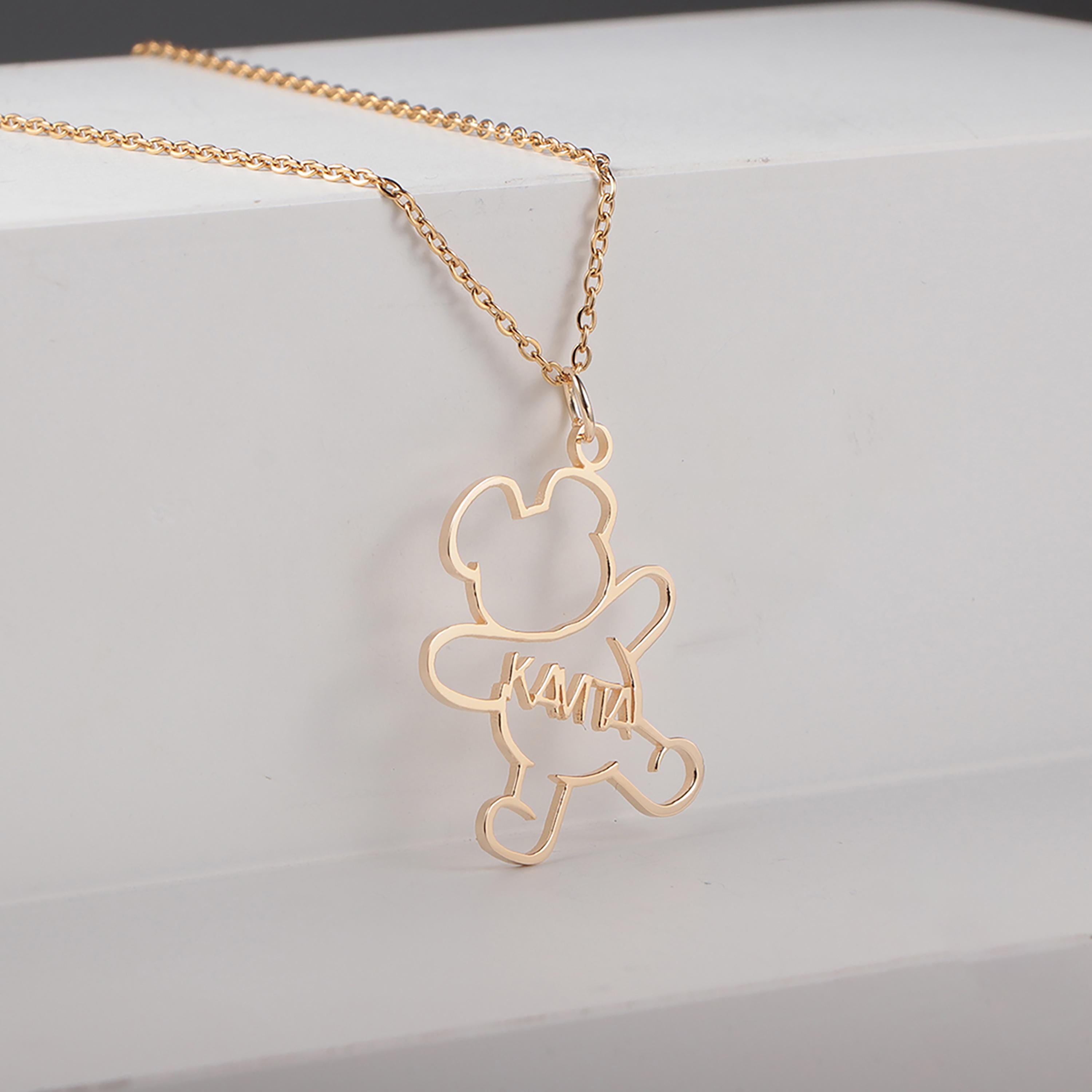 Personalized Name Baby Bear Necklace, Cute Animal Name Necklace, Animal Family, Adjustable Silver Necklace, Gold Animal Name, Gift for Kids