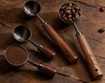 Personalized Wooden-Handled Coffee Scoop, Custom Name Coffee Scoop, Gifts for Mom Kitchen, Wedding Gift, Housewarming Gift, Coffee Gifts