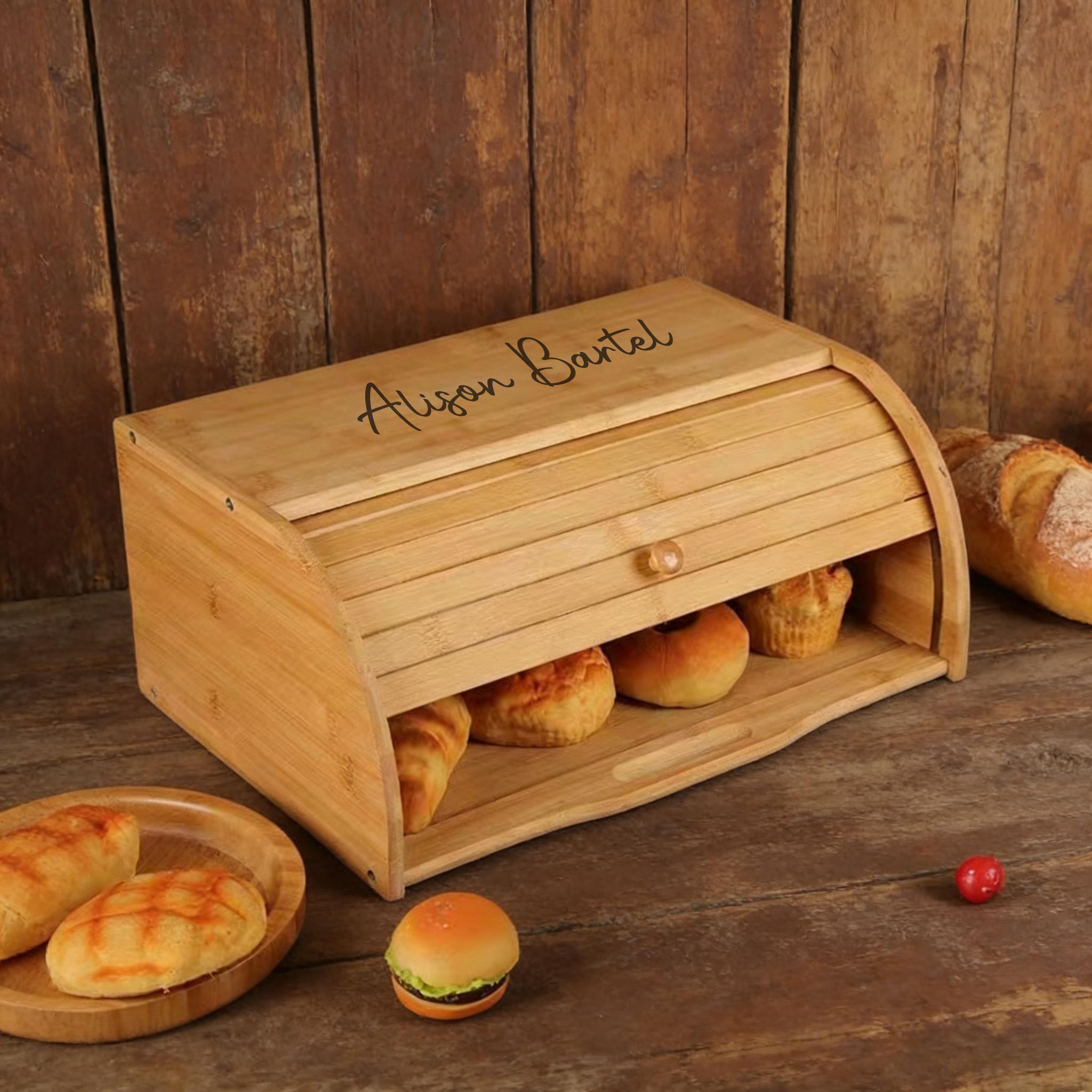 Boîte à pain en bois avec couvercle coulissant, rangement du