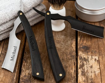 Custom Name Shaving Blade with Wood Handle, Personalized Straight Razor Beard Mustache, Custom Engraved Gift, Dad Grandpa Gift for Men