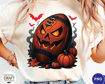 Halloween Football Pumpkin PNG, Scary Football Clipart, Spooky Fall Sports PNG, Halloween Sports Design, Football Pumpkin PNG Download