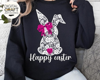 Lace Bunny Coquette Bow png, Pasen png, Lace Bow Bunny png, vrolijk Pasen png, kant png, Bunny Lace bloemen png