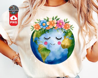 Happy Earth Day PNG, Flower Earth Day Png, Floral Earth PNG, Earth Day png, Save Planet Nature png, Cute Earth With Floral, Digital Download