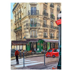 Aquarelle paysage urbain urbain, café parisien, décoration murale, oeuvre d&#39;art unique en son genre