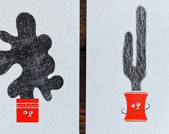 x4 Happy Cactus Set  -  Original Risograph