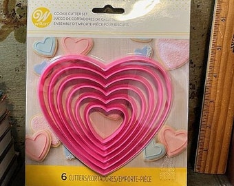 Wilton HOT PINK Heart Cookie Cutter Nested 6 pc. Set for Kitchen or for Crafting Crafts Hearts