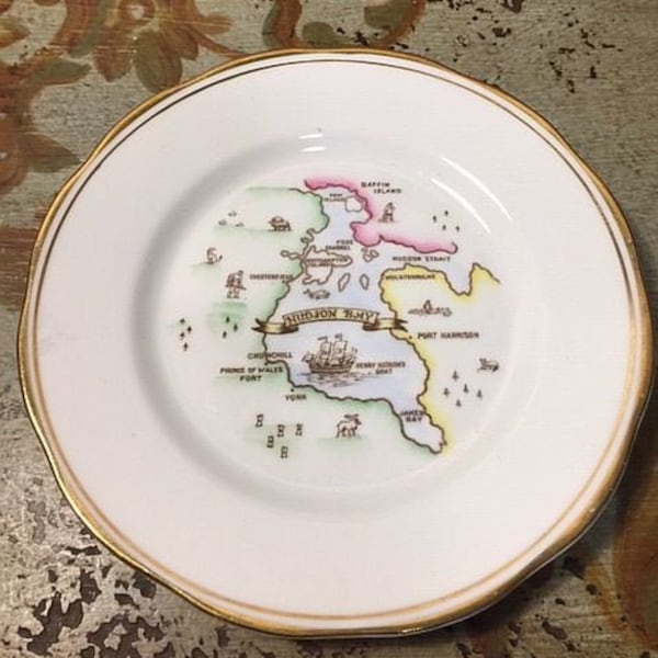 Vintage English Hudson Bay Map Bone China Plate England Clarence Rossner