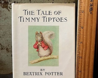 1939 Beatrix Potter The Tale of Timmy Tiptoes Squirrel Green Book w/ dj