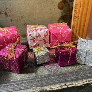 Lot of PINK White Silver faux mini Presents Packages Christmas Decorations Crafting