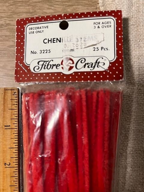 Darice 10mm Red Pipe Cleaners, Red Chenille Stems, NOS, Thick Red