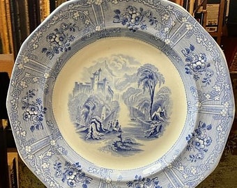 Joseph Heath Ontario Lake Scenery Light Blue Transferware Plate Circa 1841-1853 Antique