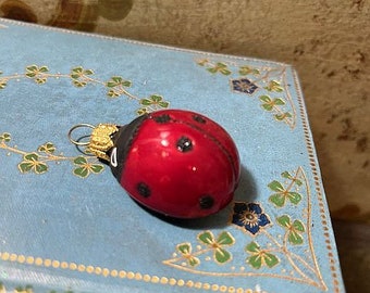 Vintage Small Glass Ladybug Christmas Ornament Tree Decorating Decoration Ornament