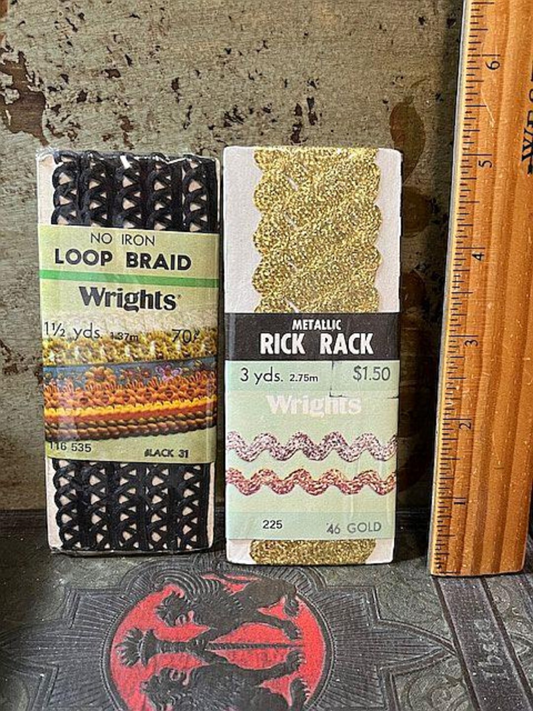 Vintage 2 Pack LOT of Rick Rack Metallic 3 Yds and Loop Braid Black 1 1 ...