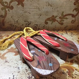 Vintage Painted Wooden Sandals Shoes with Hanging String Cute