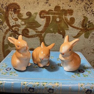 3 Sweet Brown Baby Bunny Ceramic Figurines Animal Figurines Collectible ...