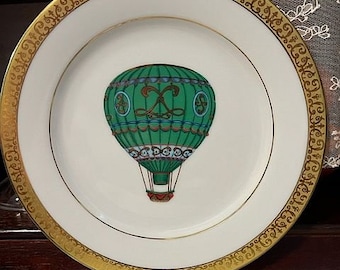 HOT AIR Balloon Gold Buffet Royal Gallery Vintage Plate 1991 Gorgeous ! Green
