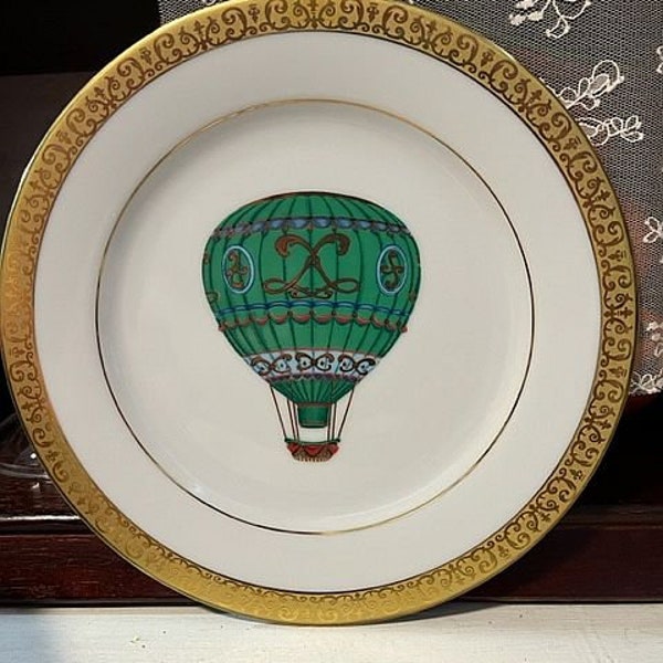 HOT AIR Balloon Gold Buffet Royal Gallery Vintage Plate 1991 Gorgeous ! Green