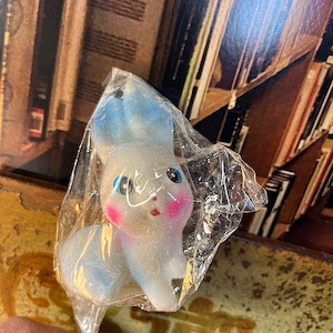 Vintage Fuzzy Blue Bunny Rabbit Flocked Pick Stem Easter Hong Kong